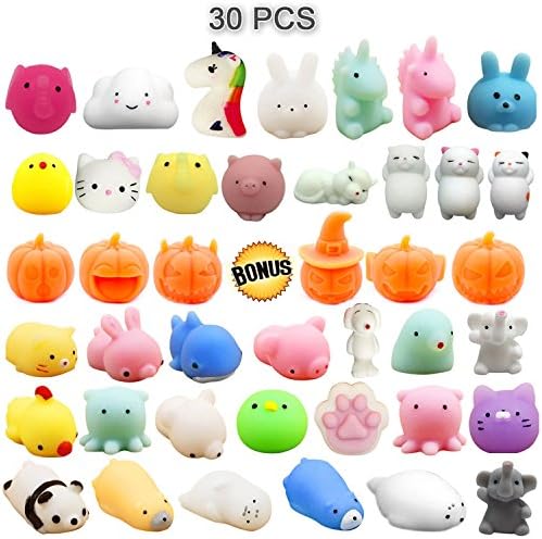 Mochi Squishy | 30 Pcs Kawaii Squishies New Squeeze Pumpkins, Squishy Stress Relief Animal, Soft Stretchy Squeeze Toys, Random Squishies, Cat Seal Dog Unicorn Panda Squishies