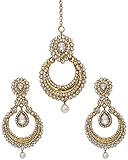Bindhani Women's Indian Bollywood Style Jewellery Hair Accessories Maang Tika Headpiece Bridal Bridesmaid Wedding Traditional Bahubali Gold Plated Chandbali Kundan Earrings Mang Tikka Jewelry