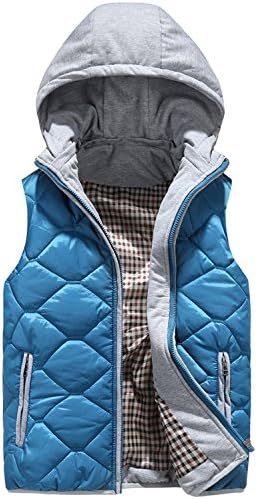 Only Faith Men's Autumn & Winter Cotton-Padded Ling Plaid Detachable Hooded Wasitcoat (L(chest:40.15"), Blue)
