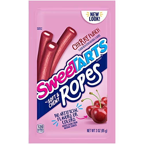 SWEETARTS ROPES, CHERRY PUNCH CANDY, 3 OUNCE POUCH (PACK OF 12)