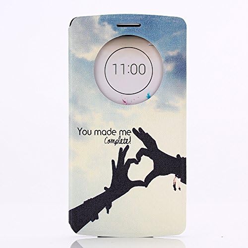LG G3 Case, GOODTONY [Quick Circle Window] [Slim Fit] Premium [Cartoon Cute Printing] PU Leather Ultra Slim Flip Smart Cover for LG G3 (smile face) (Sky)