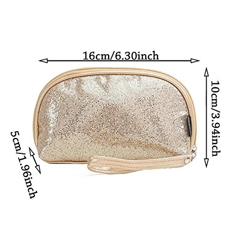 Garrelett Shimmery Sequined Top Zipper Evening Handbag Wallet Cosmetic Case Clutch Coins Purse Card Holder Cellphone Bag Organizer for Women Girls Ladies (Gold) - Thumbnail 5