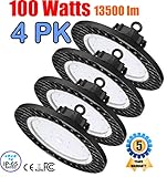 GENPAR 100W 4PK UFO LED High Bay Light 400W HPS/MH Equivalent 13500LM lumens Daylight White 6000-6500K IP65 Waterproof Warehouse Lighting Fixture Commercial Lighting Factory Shop Industrial Garage