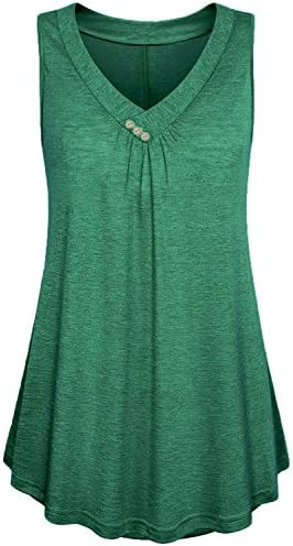 KABUEE Women's Casual Button Decor Flowy Tank Tops Basic Sleeveless V Neck Tunic Top Blouse