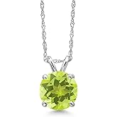 Gem Stone King 14K White Gold Yellow Lemon Quartz Pendant Necklace for Women | 1.20 Cttw | Gemstone Birthstone | Round 7MM | With 18 Inch Chain