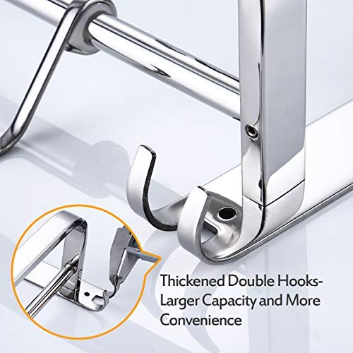 BOCCA Towel Racks for Bathroom with Double Towel Bar, 24-Inch Wall Mount Bath Rack Rustproof 304 Stainless Steel Double Layers Foldable Rail Wall Mounted Shelf Bar with Hooks