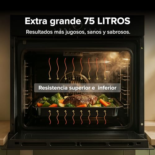 AVERA Horno eléctrico empotrable con vapor asistido 75 L, 220 V, 15 funciones integradas, Temperatura de hasta 250°, Temporizador con alarma, Panel digital, Control WIFI, Bloqueo infantil | HEL75V