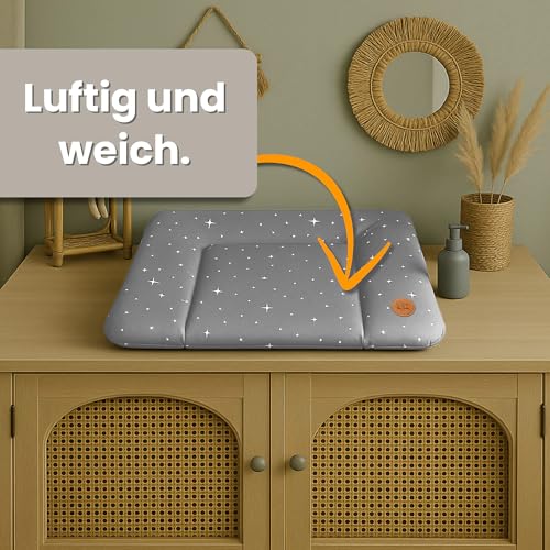 Baby Changing Mat 70 x 50 cm – Baby Changing Table with Plan, Waterproof Mat Easy to Clean to Place on a Washing Machine or Dresser Hemnes Oeko-Tex Beige with White Stars