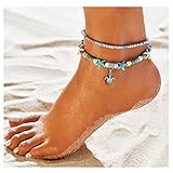 Suyi Girl Layered Anklets Turquoise Beads Sea Turtle Anklets Adjustable Starfish Beach Foot Chains Jewelry for Women