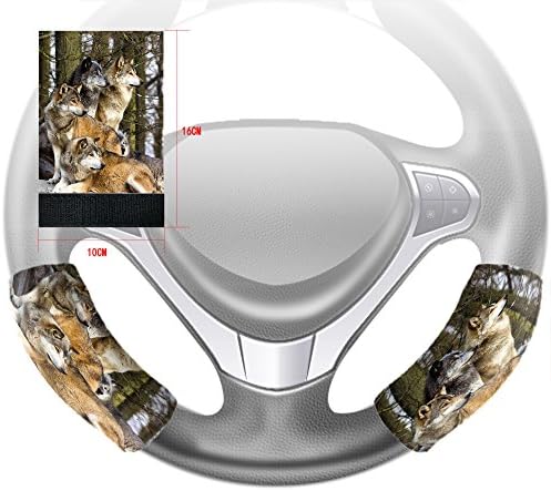 Custom Wolfs Wild Animal Steering Wheel Cover Hook and Loop Covers For Car Size 10x16cm 2 PCS