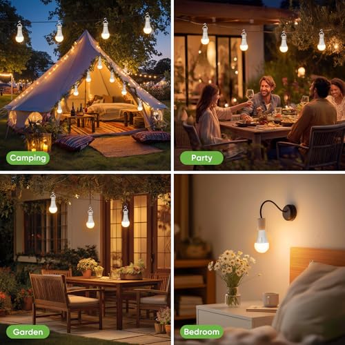 Kimjo Rechargeable Bulb with Battery - Rechargeable Bulb with Remote Control E27 7W - Camping Lamp USB 3 Colours Dimmable - Button Control Outdoor Emergency Light Pack of 2