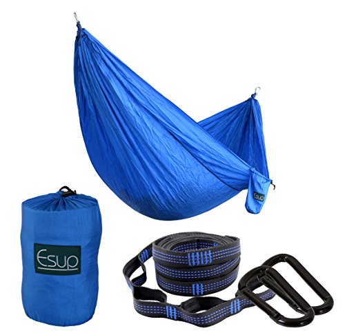 Esup XL Camping Hammock -Multifunctional Lightweight Nylon Portable Hammock, Best Parachute Hammock For Backpacking, Camping, Travel (Blue, 118"(L) x 78"(W))