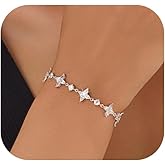 Dainty Gold Silver Bracelet for Women Trendy Non Tarnish 14K Gold Plated Cubic Zirconia Bracelet Simple Butterfly Flower Cubic Zirconia Bracelets Jewelry Gift for Women