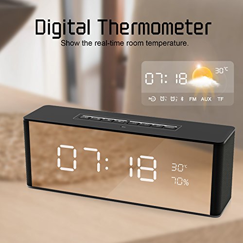 Ahead Wireless Bluetooth Speaker with Clock Alarm, Portable Stereo Speaker, Dual Alarm Clock Bedside, LED Diaplay, Built-in Mic, LED Nightstand Clock and Large LED Dimmable Display