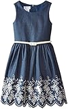 Bonnie Jean Big Girls' Chambray Dress With Embroidered Hem