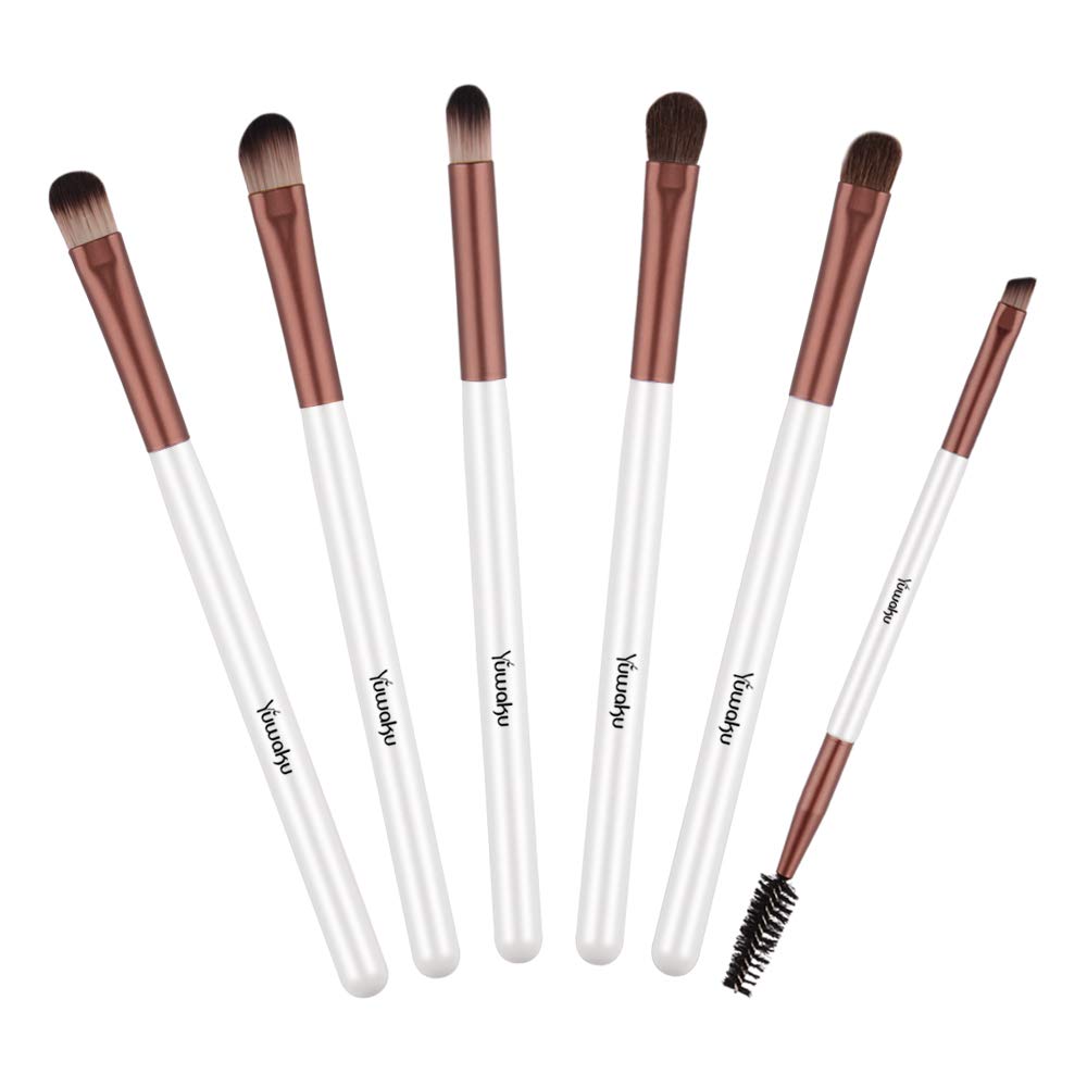 Eyeshadow Brush Set, Yuwaku 6pcs Professional White Eye Makeup Brushes For Eyebrow Eyeliner (2pcs Soft Animal Hair Blending Brushes Included)