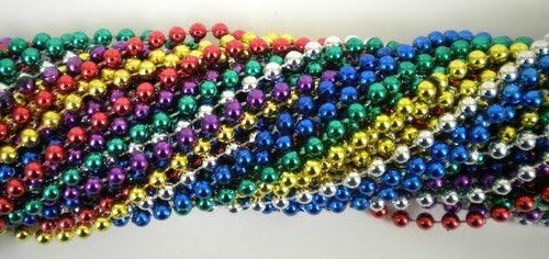 33 Inch 07mm Round Metallic 6 Color Mardi Gras Beads - 24 Dozen (288 Necklaces)