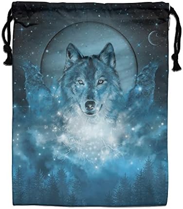 Wolf In Stary Night Drawstring Bags Travel Hiking Home Storage Use