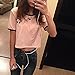 Blogger Striped ET Teen Girls Alien Crop Top Slim Tees Short Sleeve T-Shirt (S(US7-8), Pink)