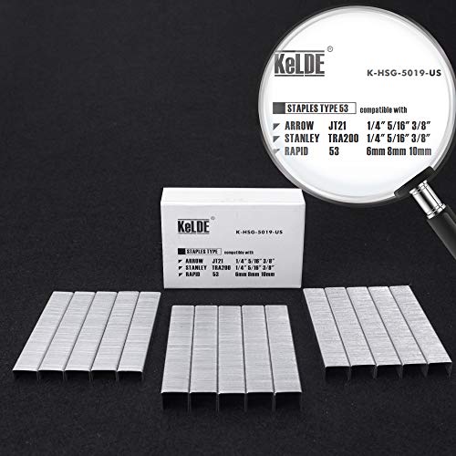 Hand Staple Gun Kit, KeLDE Light Heavy Duty Stapler Tacker fit JT21 Staples, Includes 1500pcs 1/4, 5/16, 3/8 Inch Staples Set