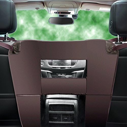 Wellbro Luxury Durable Nylon Net and Oxford Pet Barrier, Padded Vehicle Traval Dog Barriers, Waterproof and Safe, Keep Dogs in Back Seat, Fits All Car 24" Length x 24" Wide (Brown)