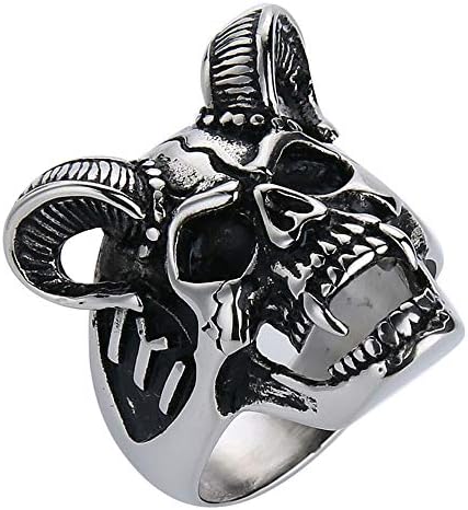 Men's Cool Horn Goat Skull Ring Stainless Steel Motorcycle Biker Zombie Vampire Skull Ring Size 7-13