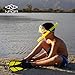 ELEMENTEX Naga Sports Series Kids Snorkel Set with Dry Top Snorkel, Single Lens Mask, Trek Fins, Mesh Bag - XS/XXS Yellow