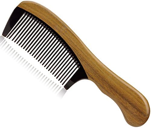 Handmade Anti Static Natural Buffalo Horn Massage Hair Comb with Green Sandalwood with Handle 7"