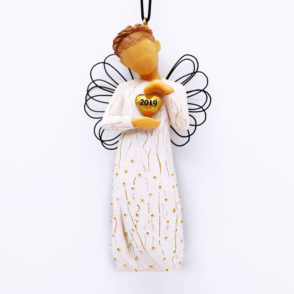 Hand-Painted Sculpted Ornament, Gifts for Women Girls Lovers Friends Graduates as Birthday, Your Guardian Angel Collectible Figurine with Golden Heart- The Unique Gifts for 2019