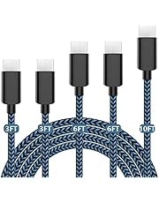 USB Type C Cable 5Pack (3/3/6/6/10FT) Nylon Braided USB C Cable Fast Charger Charging Cord Compatible Samsung Galaxy S9 S8 Note 9 Note 8 Plus,LG V30 G6 G5 V20,Google Pixel, Moto Z2 (Black&Blue)