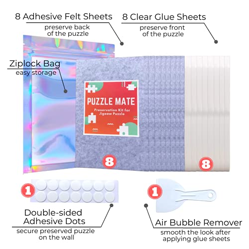 Jigsaw Puzzle Glue Sheets Kit 8 Puzzle Saver Sheets and 8 Adhesive