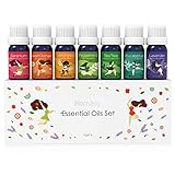 Homasy Essential Oils, 100% Pure & Natural Seven+ Top 7 Therapeutic-Grade Aromatherapy Oil Gift Set - Peppermint, Lavender, Geranium, Sweet Orange, Eucalyptus, Tea Tree, and Lemongrass (7 x 10ml)