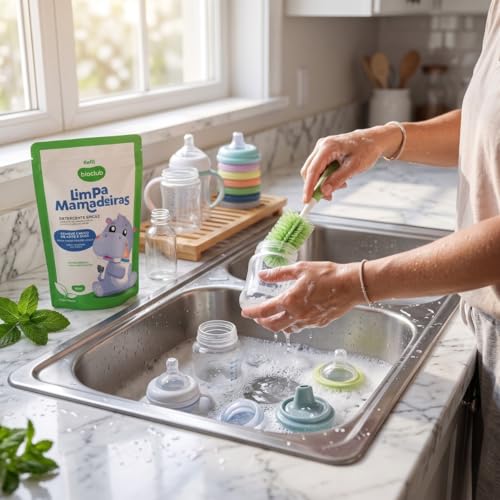 Detergente Limpa Mamadeiras Kit 3 Refis, Sachê 500ml - Vegano, Hipoalergênico, Origem Vegetal,Lava Utensílios Bebê, Chupeta, Copo, Remove Cheiro Leite, Biodegradável | Limpa Mamadeiras - Bioclub
