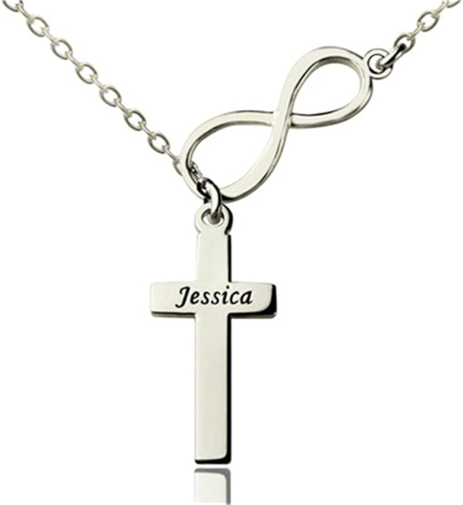 Personalized Names Engraved Sterling Silver Cross Necklace for Men