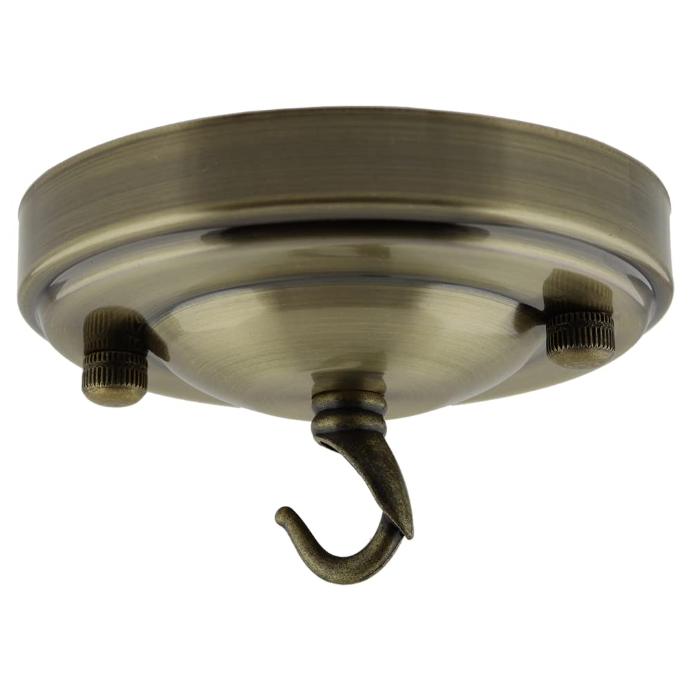 Art Deco Emporium Vintage Period Styled Complete Metal Ceiling Rose with Chain Hook (Fully Earthed) in Antique Brass Finish