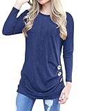 Anicco Womens Long Sleeve Casual Round Neck Loose Tunic Top Blouse T-Shirt Dark Blue-XXL