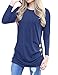 Anicco Womens Long Sleeve Casual Round Neck Loose Tunic Top Blouse T-Shirt Dark Blue-XXL