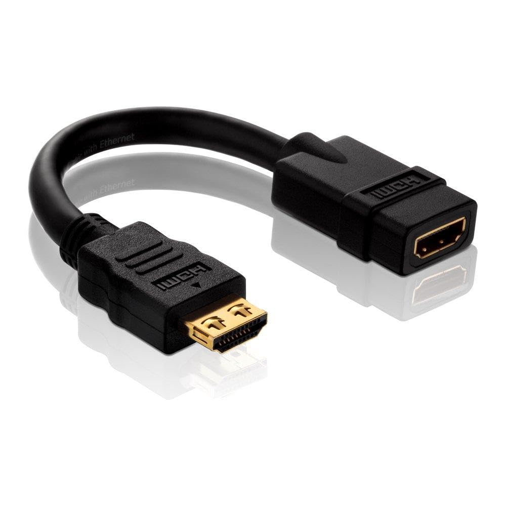 PureInstall PI030 High Speed HDMI/HDMI Pigtail + Portsaver Adapter (HDMI A Female to HDMI A Female), Certified, 0.1 m