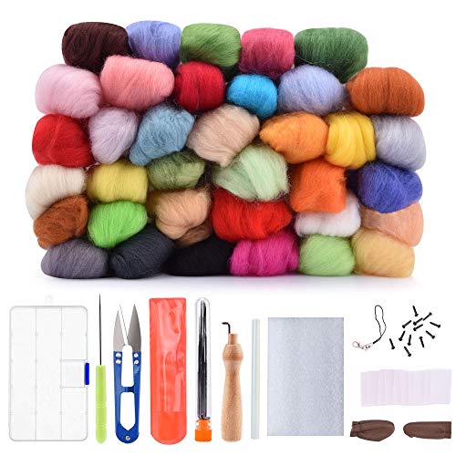 Needle Felting Wool Set - Wool Felt Tools with 36 Colors Wool Roving Felting Starter Kit with Instructions - Ideal Gift