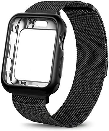WEFU for Apple Watch Band with Case 38mm 42mm, Stainless Steel Mesh Milanese Loop with Adjustable Magnetic Closure Replacement Wristband iWatch Band for Apple Watch Series 3 2 1 (Black, 42mm)