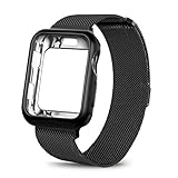 HONEJEEN Compatible with iWatch Band 38mm 42mm with Case, Stainless Steel Mesh with Adjustable Magnetic Closure Replacement for iWatch Band Series 3 2 1