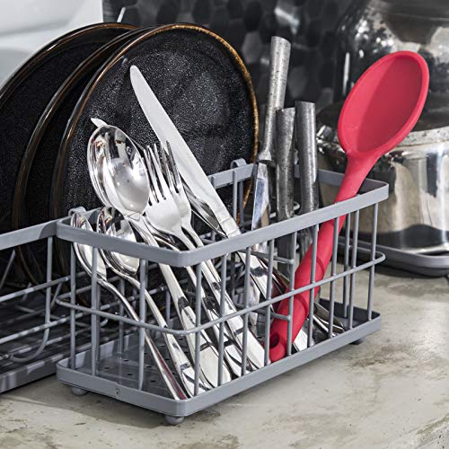 Dish Drying Rack with Wooden Handles (16.5 x 12.5 x 5 Inches) Includes Removable Utensil Tray, 1 Drain Board, 1 Drip Tray - Large Dish Drainers for Kitchen Counter