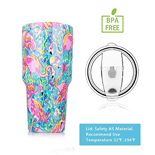 DYNAMIC SE Tumbler Double Wall Stainless Steel Vacuum Insulated Travel Mug with Splash-Proof Lid Metal Straw and Brush (Flamingo, 30oz)