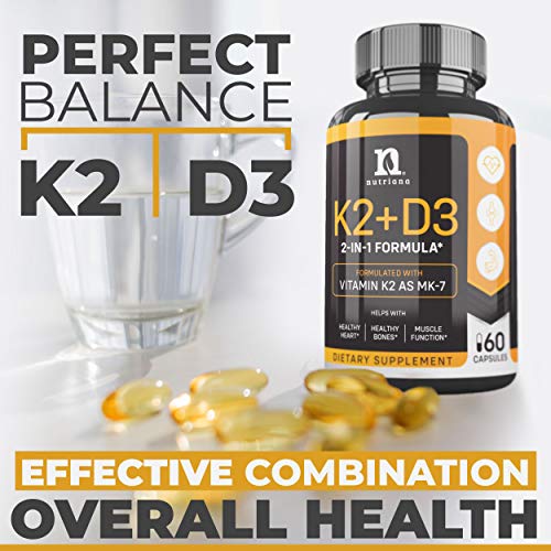 Vitamin K2 with D3 5000 IU Supplement - Vitamin D and K Complex - Bone and Heart Health Vitamin D3 K2 MK7 Formula - 5000 IU Vitamin D3 & 90 MCG Vitamin K2 MK-7-60 K2 D3 Vitamin Capsules