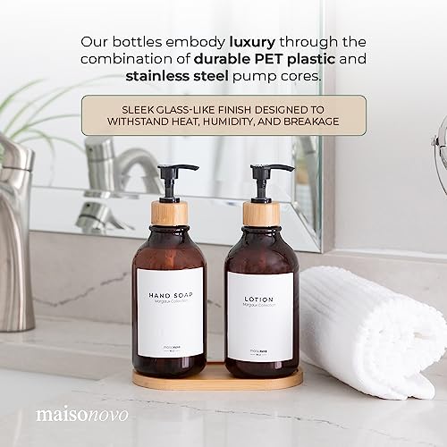 MaisoNovo Dish Soap Dispenser for Kitchen Bamboo Pump and Soap Tray