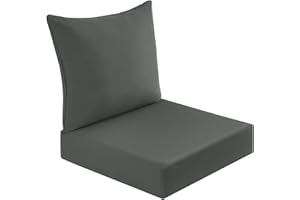 downluxe Outdoor Deep Seat Cushions Set, Waterproof Memory Foam Patio Furniture Cushions with Zipper for Outdoor Chair Sofa, 24" x 24", Dark Grey, 2 Piece Set