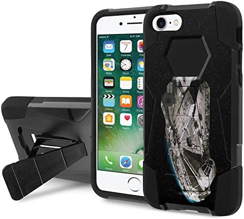 iPhone 7 / iPhone 8 Defender Hybrid Case [SlickCandy] [Black/Black] Armor Shell &amp; Impact Resistant [Kick Stand] [Shock Proof] - [Millenium Falcon] for iPhone 7 / iPhone 8
