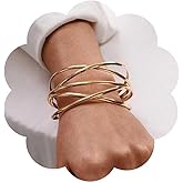 Iaceble Punk Cross Wire Bangle Bracelet Gold Wrist Cuff Wrap Bracelet Chunky Bangle Bracelet Adjustable Wide Cuff Bracelet X Cross Open Bangle Bracelet Jewelry for Women