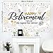 Happy Retirement Party Decorations,Extra Large Fabric Black Gold Sign Poster for Retirement Party Supplies, Photo Booth Backdrop Background Banner (White)