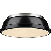 Golden Lighting 3602-14 PW-BK Duncan Flush Mount, One Size, Pewter with Black Shade